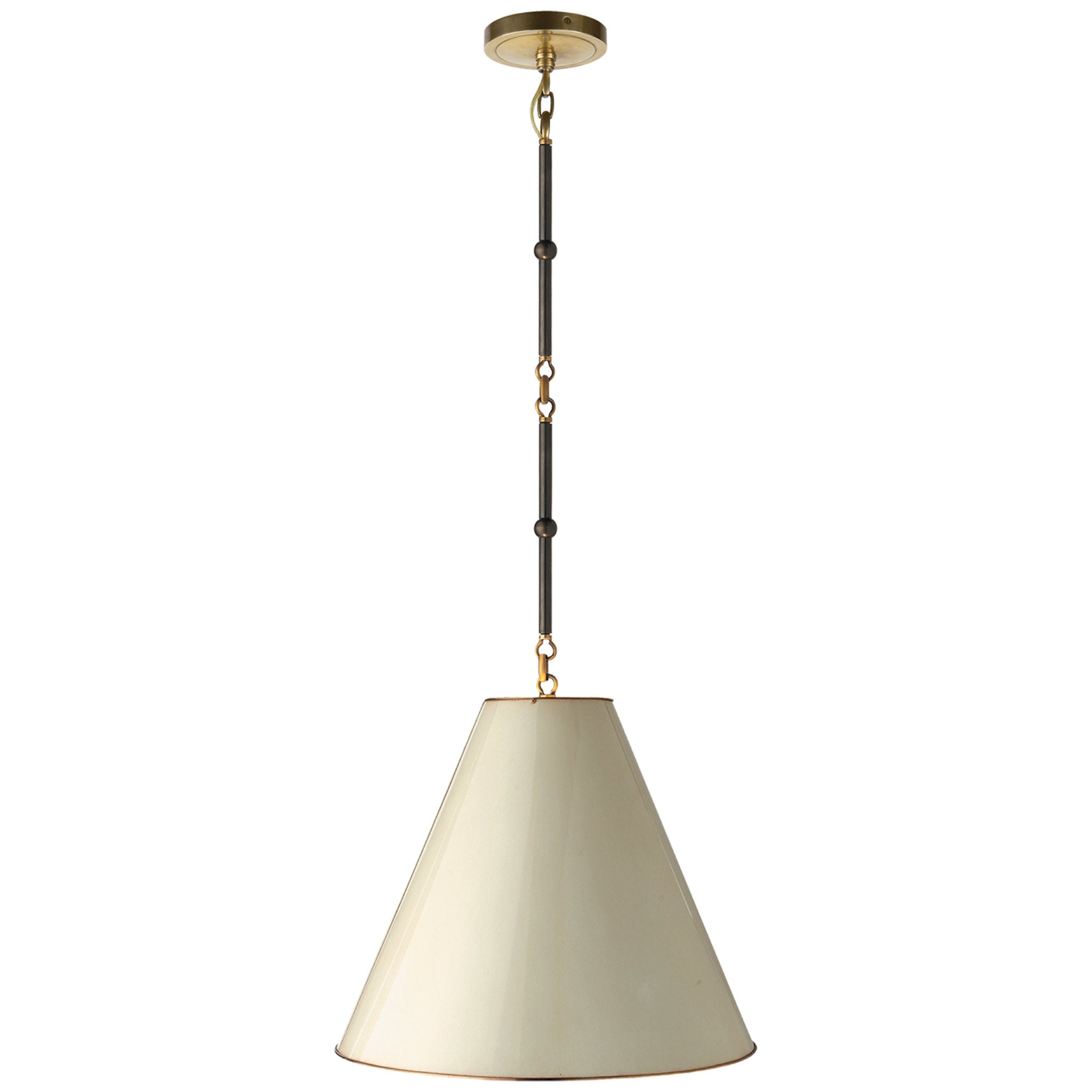 Thomas O'Brien Goodman Small Hanging Light in Bronze and Hand-Rubbed Antique Brass with Antique White Shade