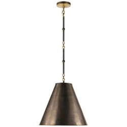 Thomas O'Brien Goodman Small Hanging Light in Bronze and Hand-Rubbed Antique Brass with Bronze Shade