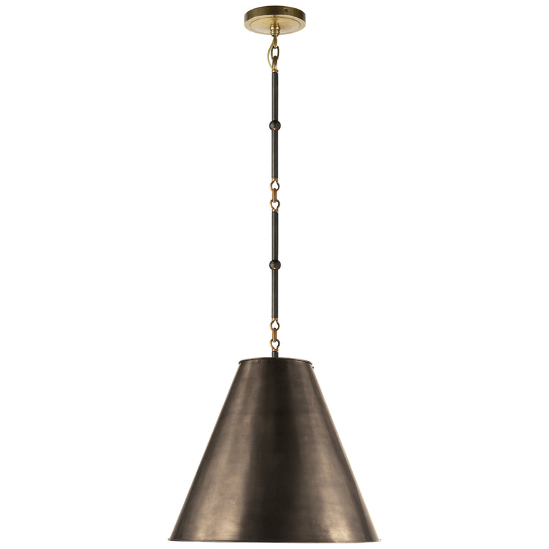 Thomas O'Brien Goodman Small Hanging Light in Bronze and Hand-Rubbed Antique Brass with Bronze Shade