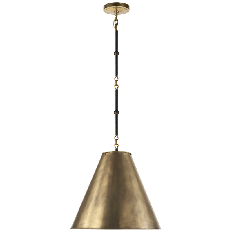 Thomas O'Brien Goodman Small Hanging Light in Bronze and Hand-Rubbed Antique Brass with Hand-Rubbed Antique Brass Shade