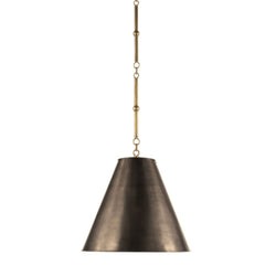 Thomas O'Brien Goodman Small Hanging Light in Hand-Rubbed Antique Brass with Bronze Shade
