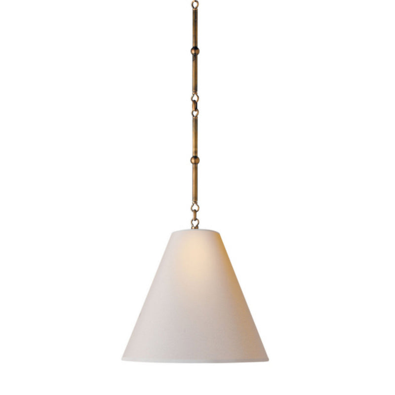 Thomas O'Brien Goodman Small Hanging Light in Hand-Rubbed Antique Brass with Natural Paper Shade