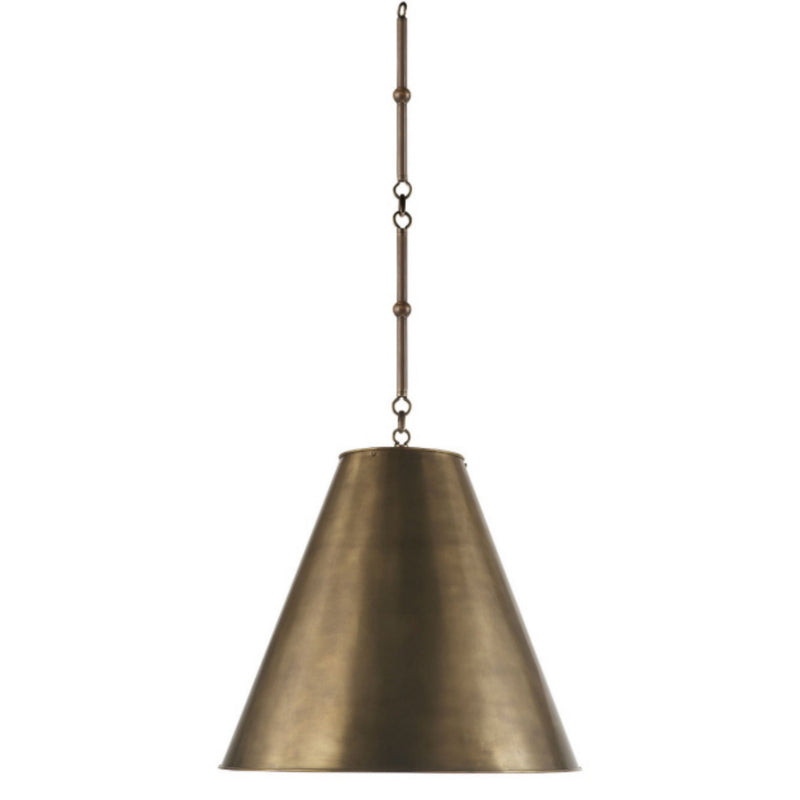 Thomas O'Brien Goodman Medium Hanging Light in Bronze with Hand-Rubbed Antique Brass Shade