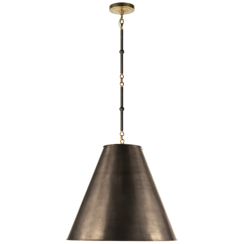 Thomas O'Brien Goodman Medium Hanging Light in Bronze and Hand-Rubbed Antique Brass with Bronze Shade