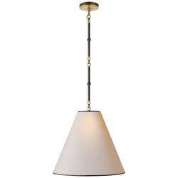 Thomas O'Brien Goodman Medium Hanging Light in Bronze and Hand-Rubbed Antique Brass with Natural Paper Shade with Black Tape