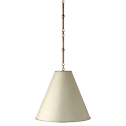 Thomas O'Brien Goodman Medium Hanging Light in Hand-Rubbed Antique Brass with Antique White Shade