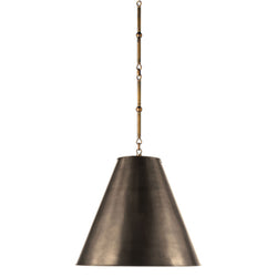 Thomas O'Brien Goodman Medium Hanging Light in Hand-Rubbed Antique Brass with Bronze Shade