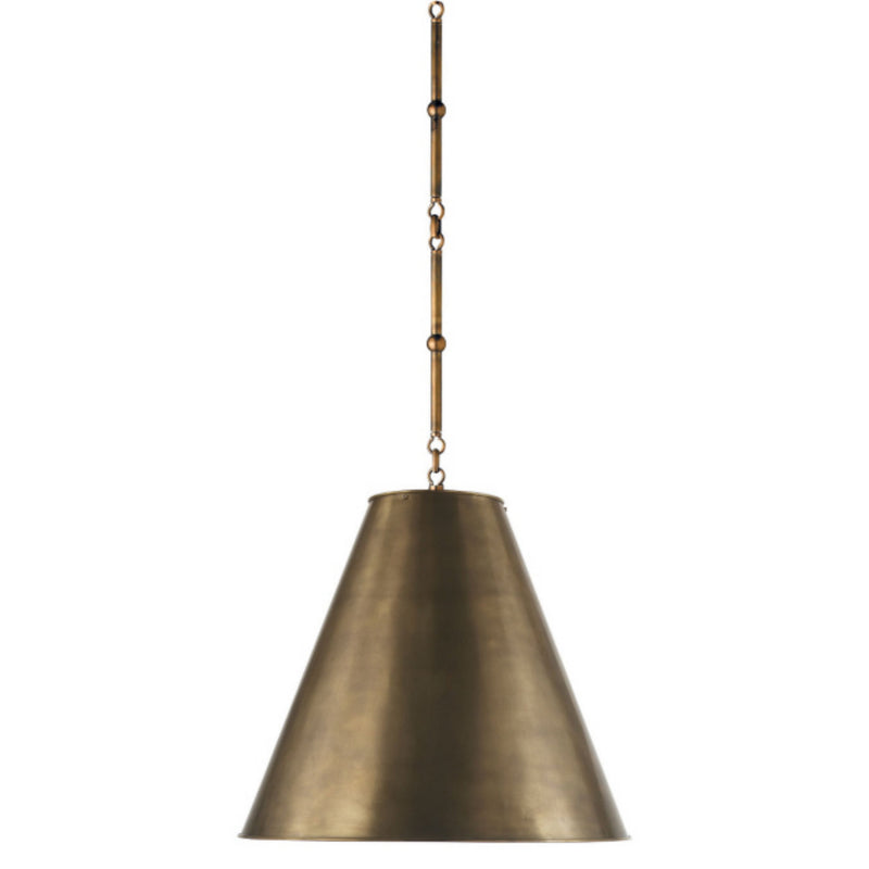 Thomas O'Brien Goodman Medium Hanging Light in Hand-Rubbed Antique Brass with Hand-Rubbed Antique Brass Shade