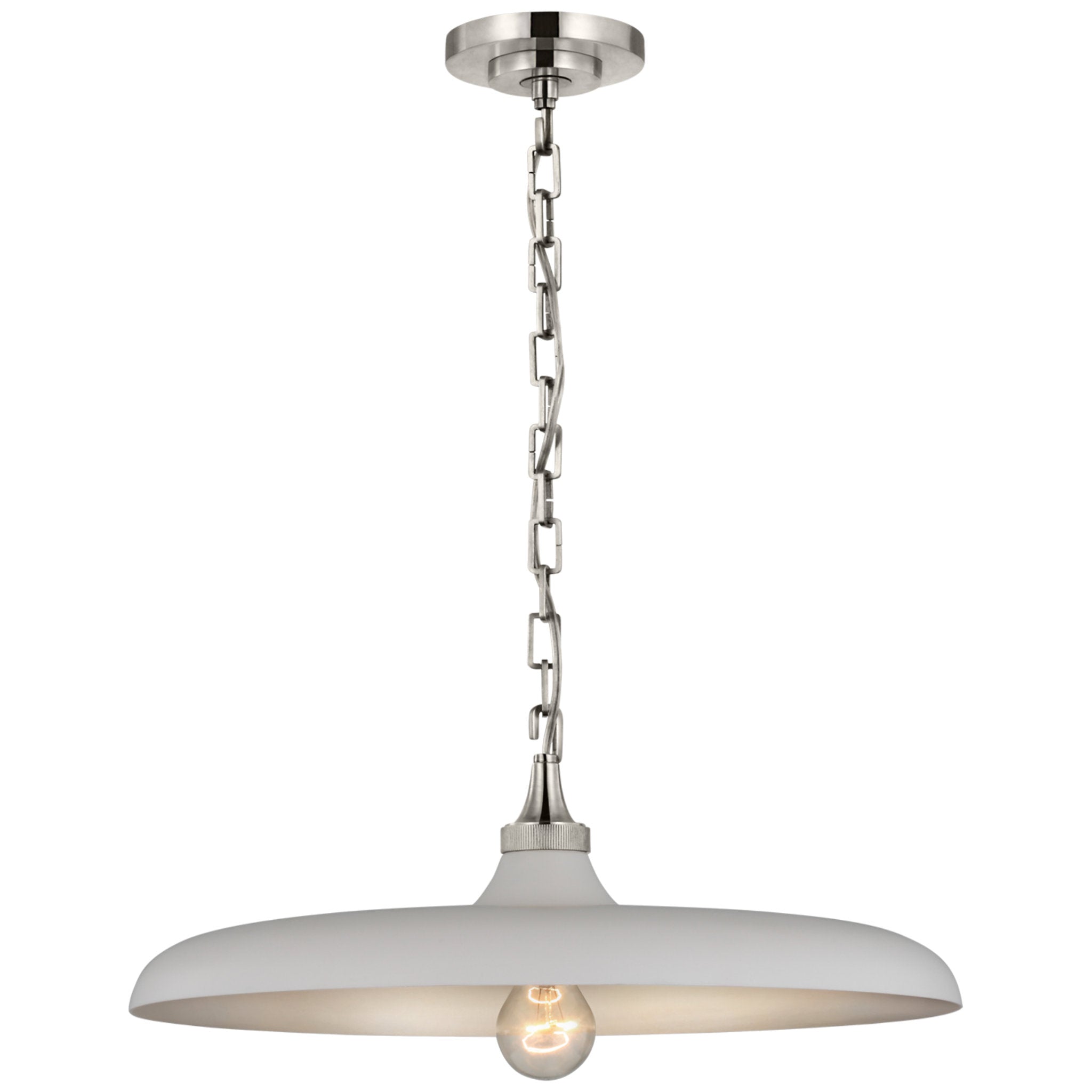 Thomas O'Brien Piatto Medium Pendant in Polished Nickel with Plaster White Shade Ceiling Light W18" x H7"