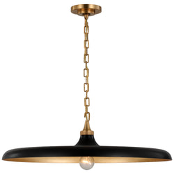 Thomas O'Brien Piatto Large Pendant in Hand-Rubbed Antique Brass with Aged Iron Shade