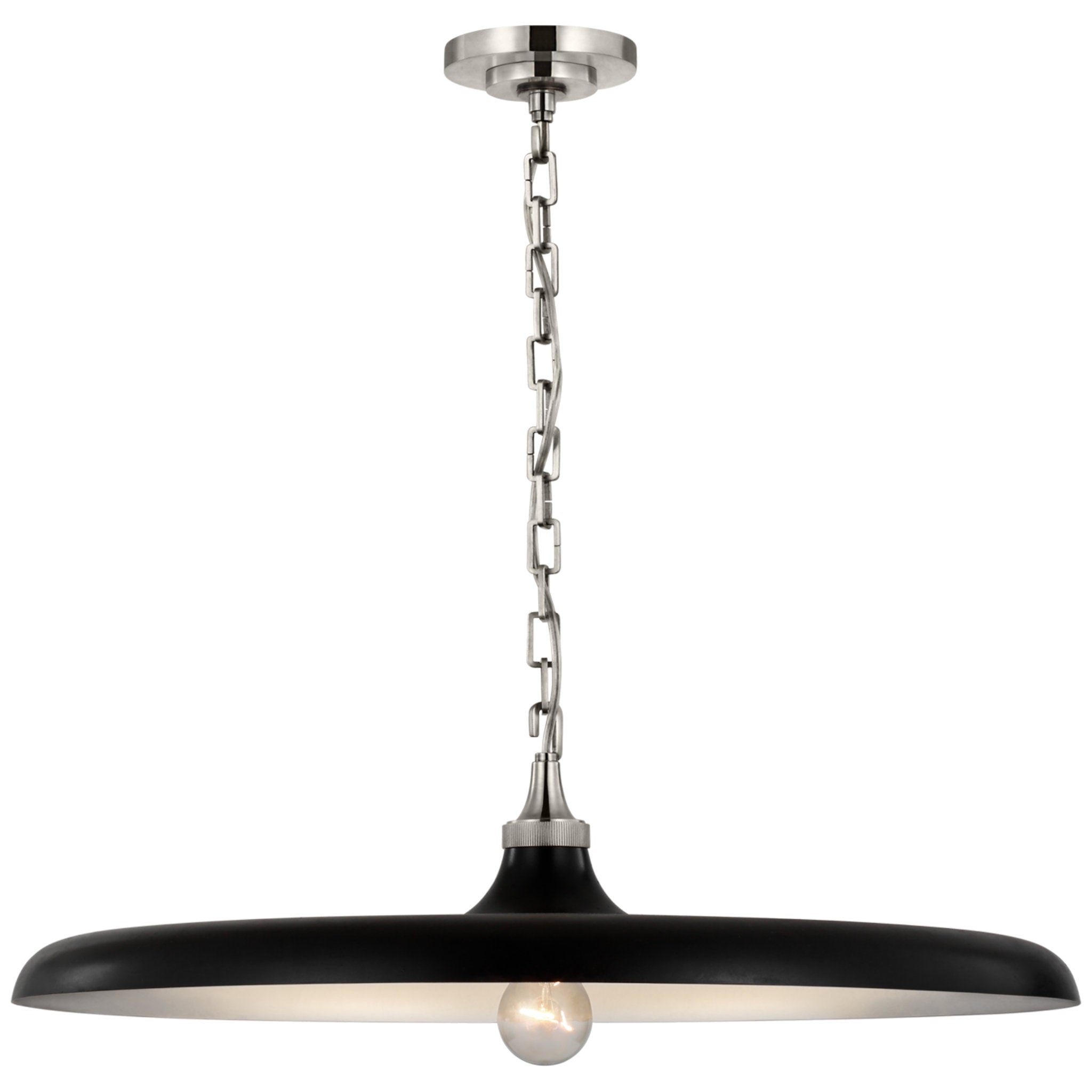 Thomas O'Brien Piatto Large Pendant in Polished Nickel with Aged Iron Shade Ceiling Light W24" x H7"