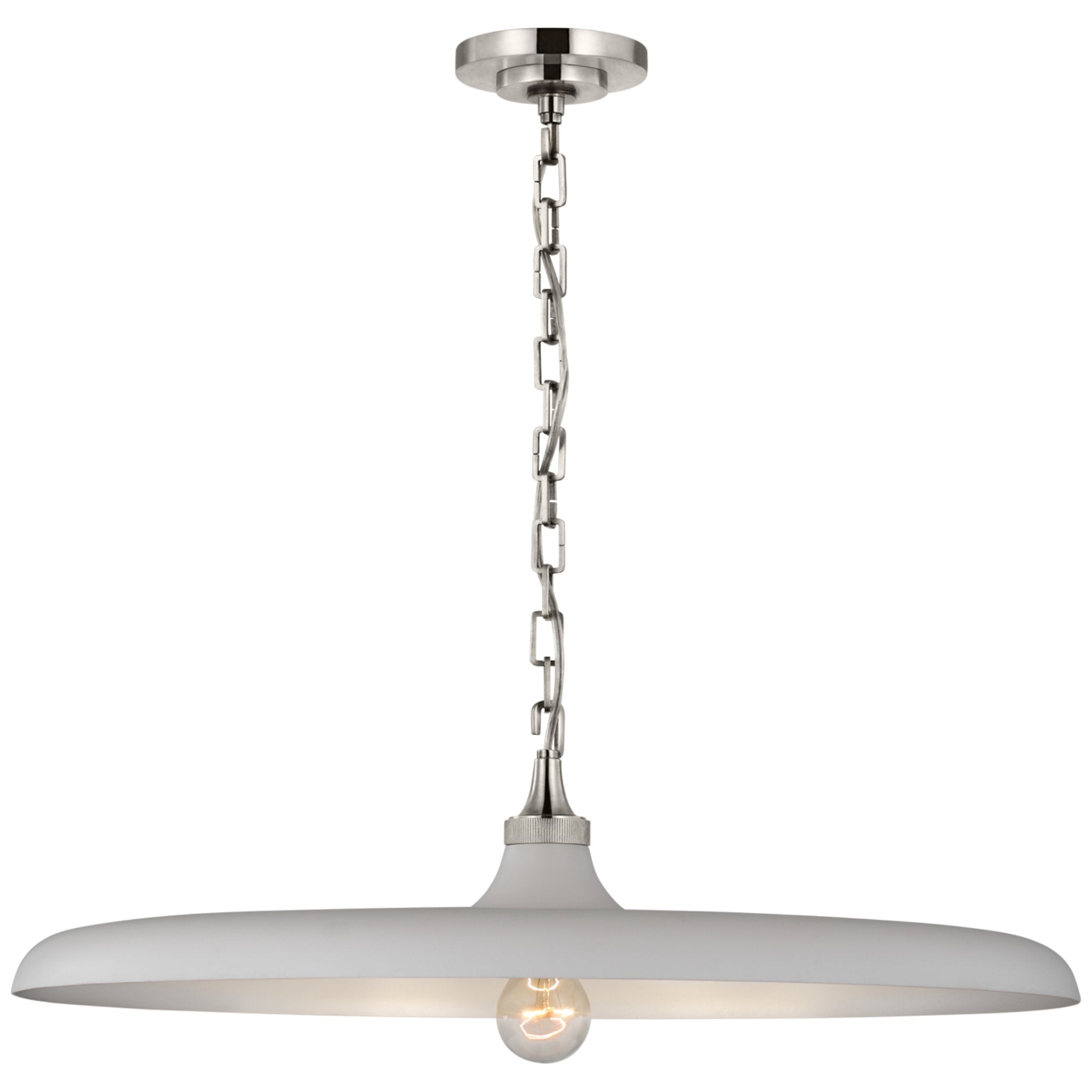 Thomas O'Brien Piatto Large Pendant in Polished Nickel with Plaster White Shade