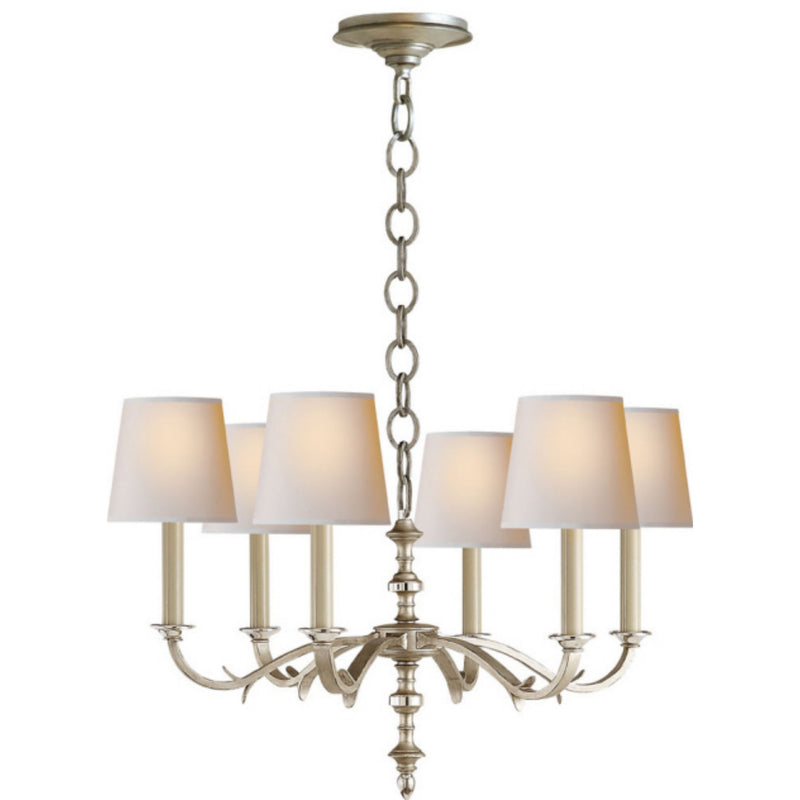 Thomas O'Brien Channing Small Chandelier in Burnished Silver Leaf with Natural Paper Shades