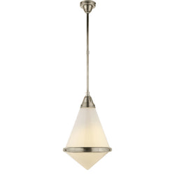 Thomas O'Brien Gale Large Pendant in Antique Nickel with White Glass