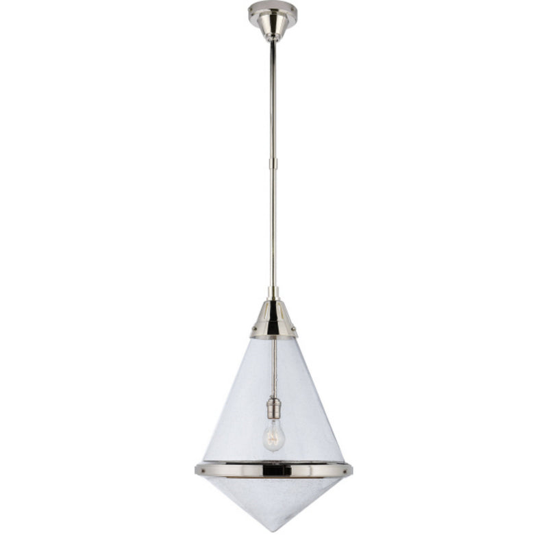 Thomas O'Brien Gale Large Pendant in Polished Nickel with Seeded Glass