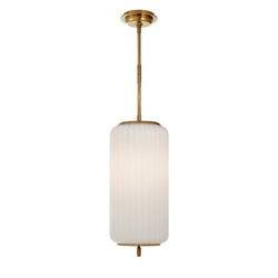 Thomas O'Brien Eden Medium Pendant in Hand-Rubbed Antique Brass with White Glass