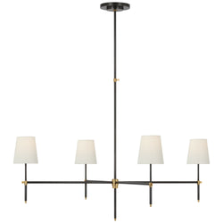 Thomas O'Brien Bryant Extra Large Chandelier in Bronze and Hand-Rubbed Antique Brass with Linen Shades