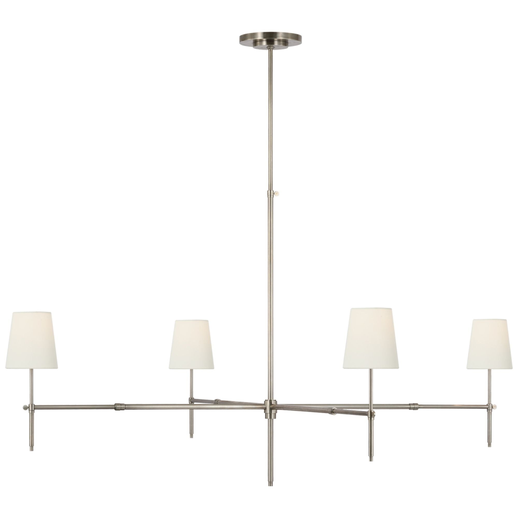Thomas O'Brien Bryant Grande Chandelier in Antique Nickel with Linen Shades Ceiling Light W60"