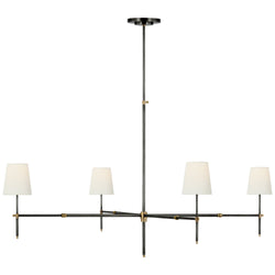 Thomas O'Brien Bryant Grande Chandelier in Bronze and Hand-Rubbed Antique Brass with Linen Shades