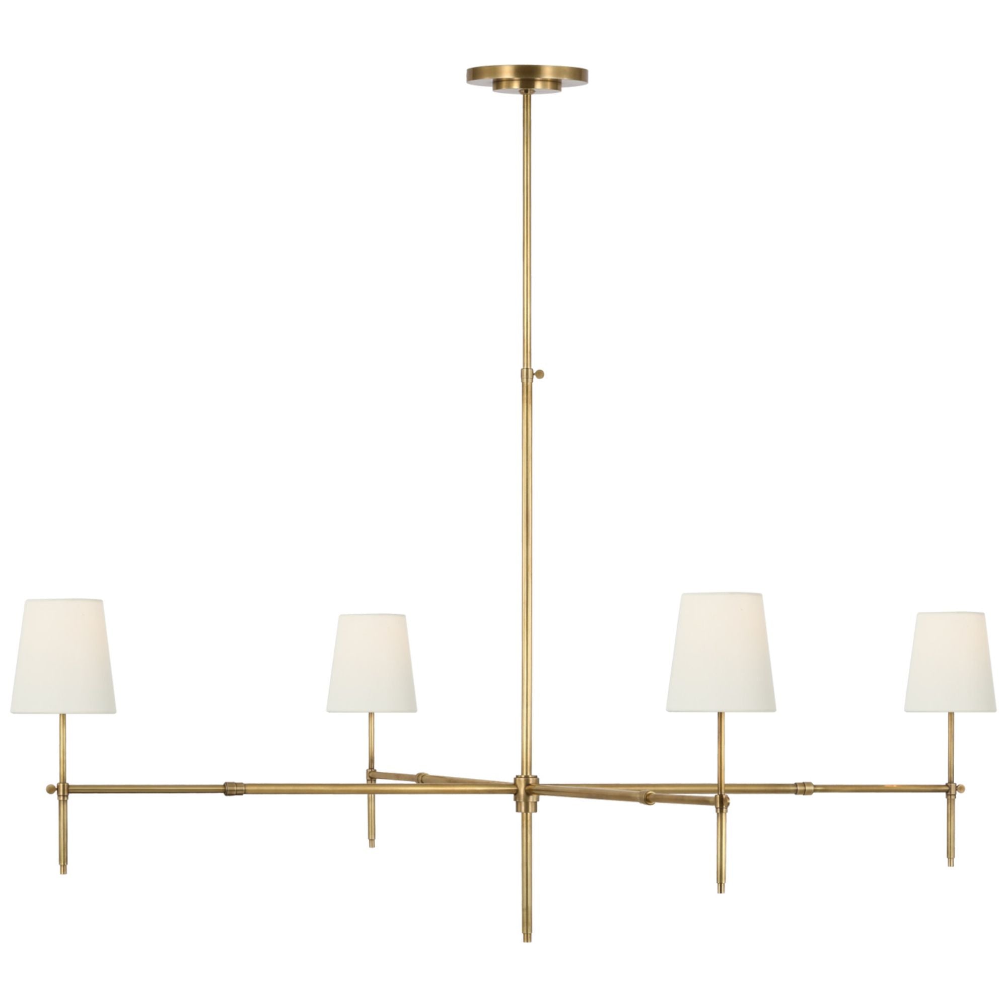 Thomas O'Brien Bryant Grande Chandelier in Hand-Rubbed Antique Brass with Linen Shades Ceiling Light W60"