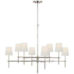Thomas O'Brien Bryant Extra Large Two Tier Chandelier in Antique Nickel with Linen Shades
