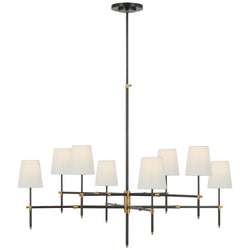 Thomas O'Brien Bryant Extra Large Two Tier Chandelier in Bronze and Hand-Rubbed Antique Brass with Linen Shades
