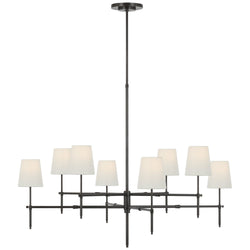 Thomas O'Brien Bryant Extra Large Two Tier Chandelier in Bronze with Linen Shades