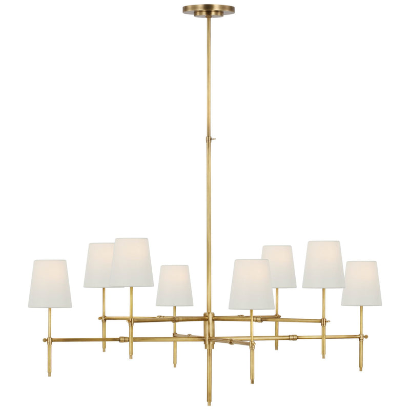 Thomas O'Brien Bryant Extra Large Two Tier Chandelier in Hand-Rubbed Antique Brass with Linen Shades