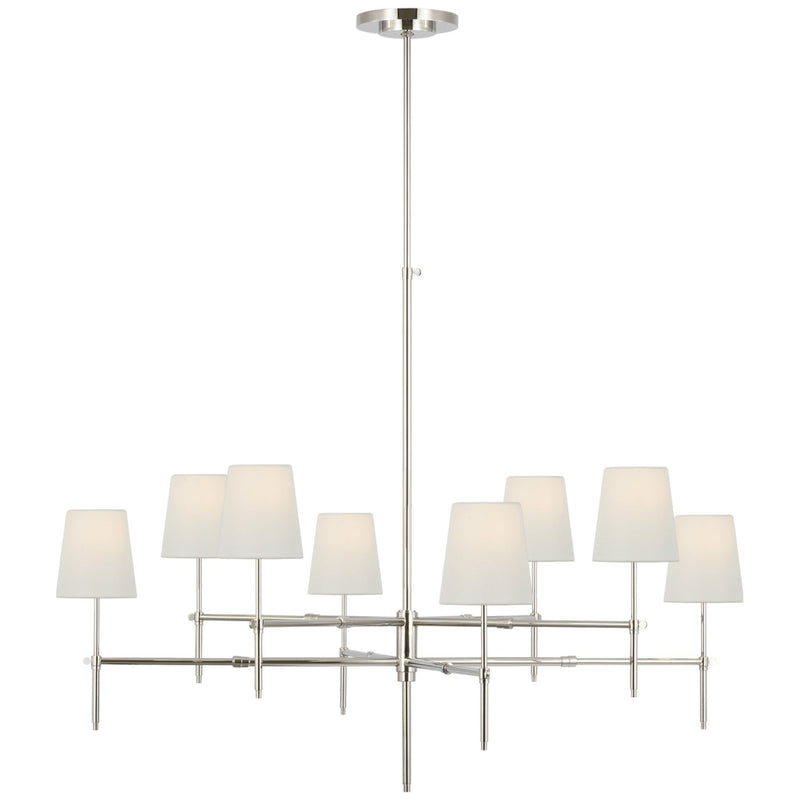 Thomas O'Brien Bryant Extra Large Two Tier Chandelier in Polished Nickel with Linen Shades