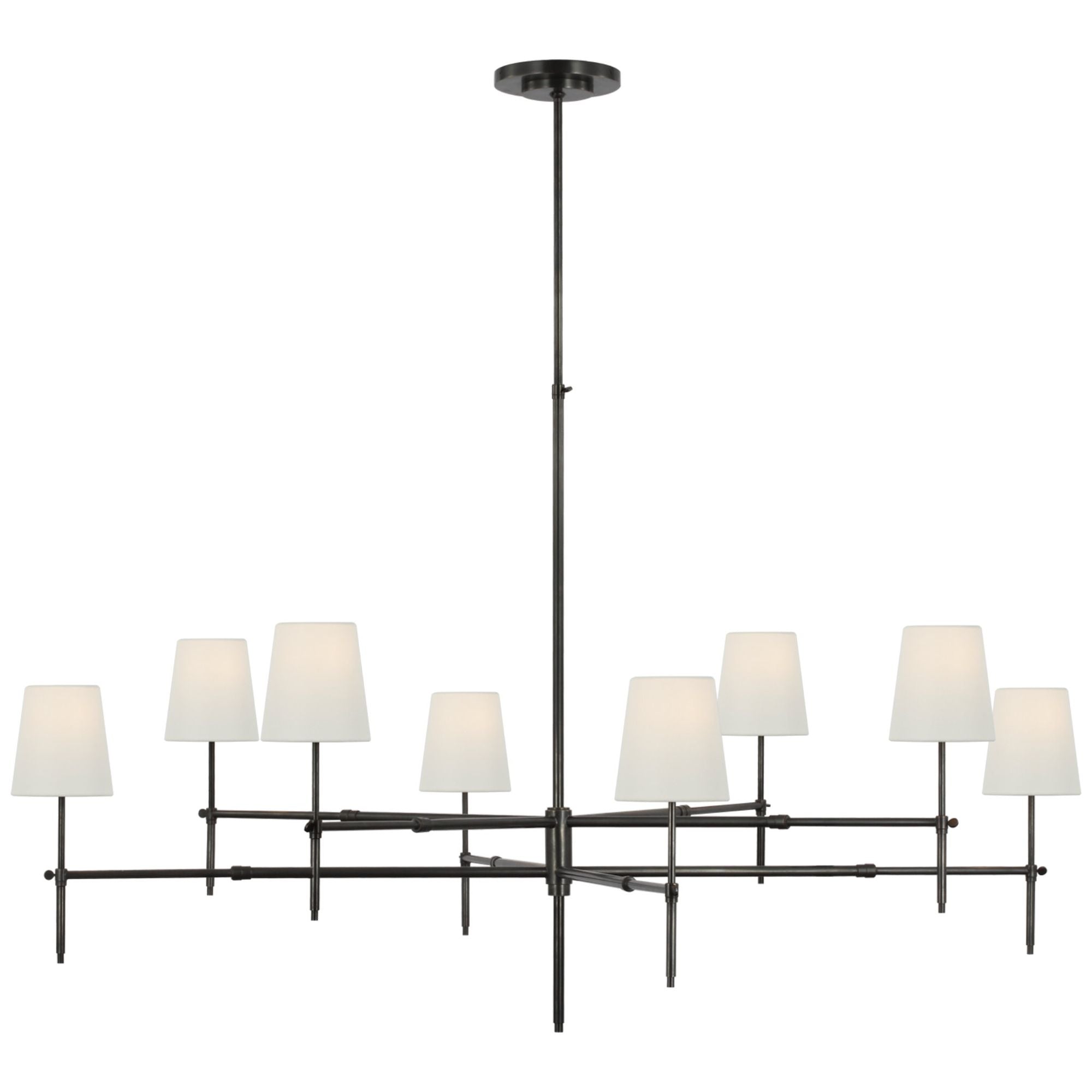 Thomas O'Brien Bryant Grande Two Tier Chandelier in Bronze with Linen Shades Ceiling Light W60"