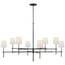 Thomas O'Brien Bryant Grande Two Tier Chandelier in Bronze with Linen Shades