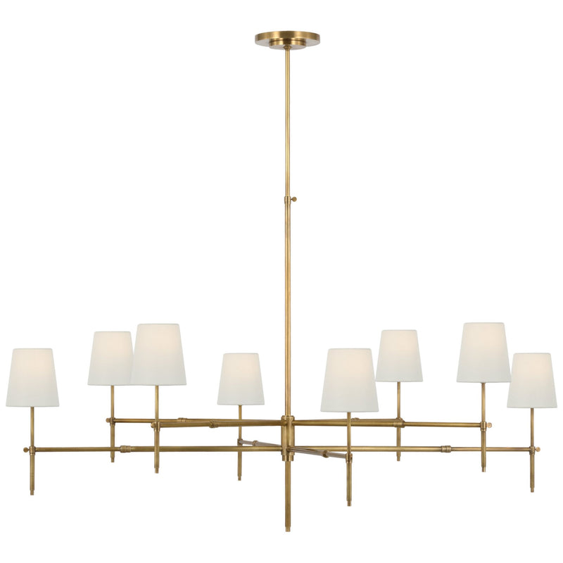 Thomas O'Brien Bryant Grande Two Tier Chandelier in Hand-Rubbed Antique Brass with Linen Shades