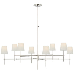 Thomas O'Brien Bryant Grande Two Tier Chandelier in Polished Nickel with Linen Shades