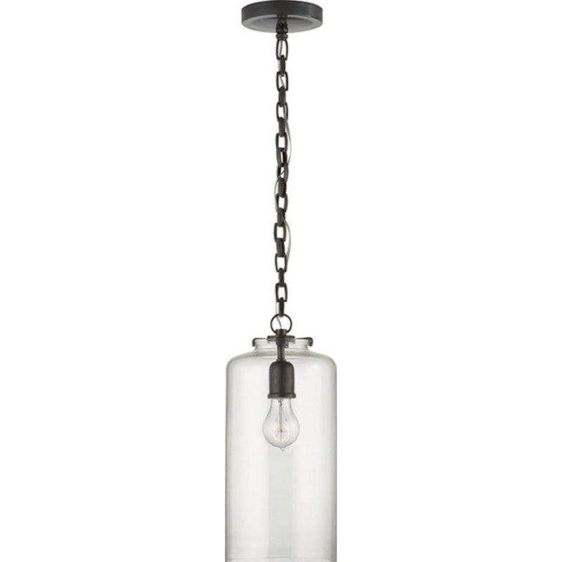 Thomas O'Brien Katie Cylinder Pendant in Bronze with Clear Glass