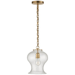 Thomas O'Brien Katie Bell Jar Pendant in Hand-Rubbed Antique Brass with Seeded Glass