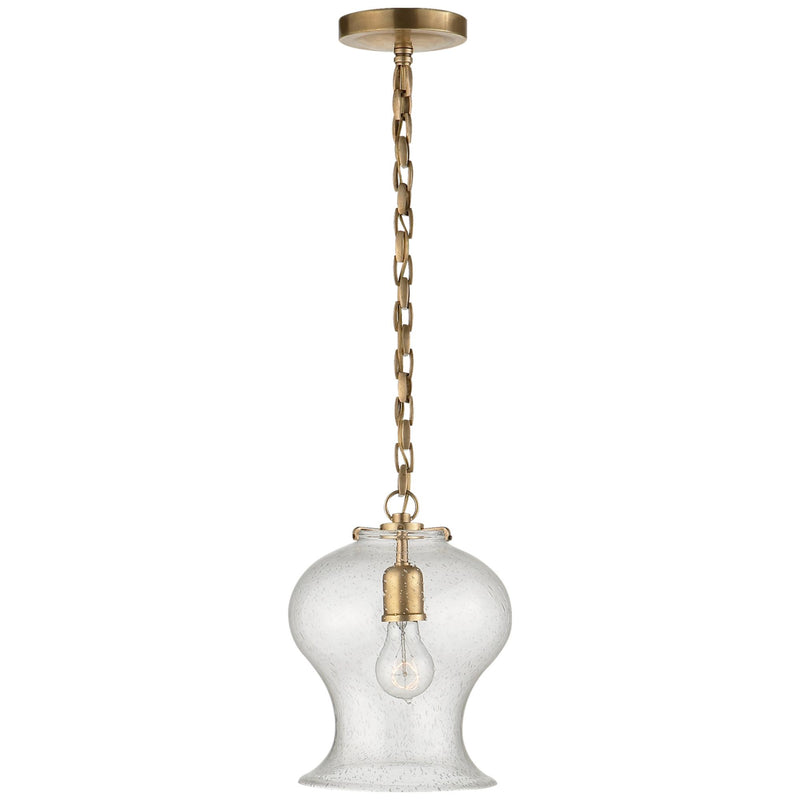 Thomas O'Brien Katie Bell Jar Pendant in Hand-Rubbed Antique Brass with Seeded Glass