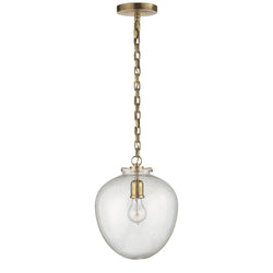 Thomas O'Brien Katie Acorn Pendant in Hand-Rubbed Antique Brass with Seeded Glass