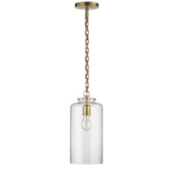 Thomas O'Brien Katie Cylinder Pendant in Hand-Rubbed Antique Brass with Clear Glass