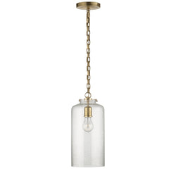 Thomas O'Brien Katie Cylinder Pendant in Hand-Rubbed Antique Brass with Seeded Glass
