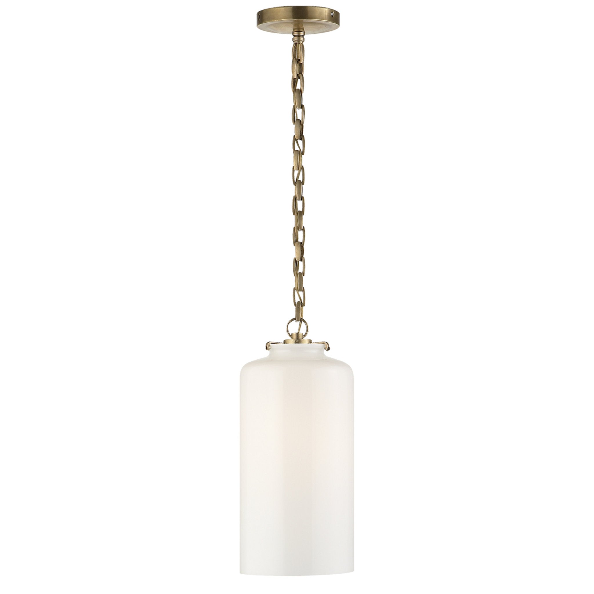 Thomas O'Brien Katie Cylinder Pendant in Hand-Rubbed Antique Brass with White Glass