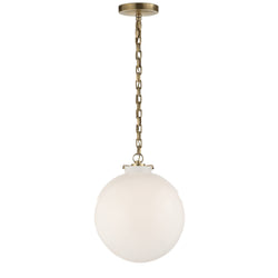Thomas O'Brien Katie Globe Pendant in Hand-Rubbed Antique Brass with White Glass