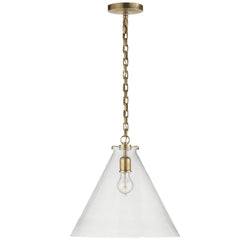 Thomas O'Brien Katie Conical Pendant in Hand-Rubbed Antique Brass with Clear Glass