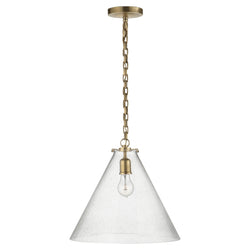 Thomas O'Brien Katie Conical Pendant in Hand-Rubbed Antique Brass with Seeded Glass