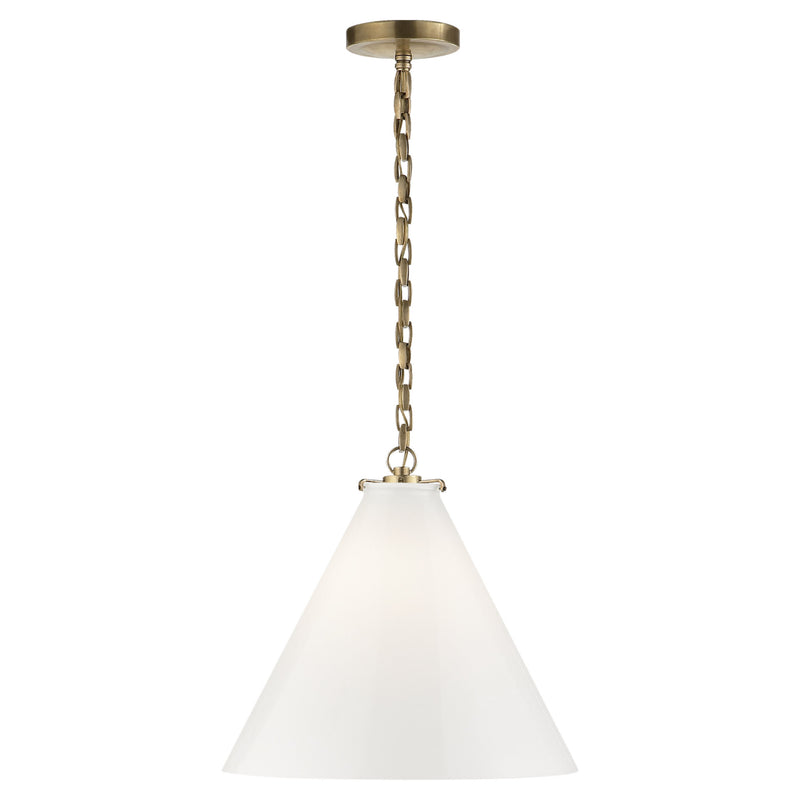 Thomas O'Brien Katie Conical Pendant in Hand-Rubbed Antique Brass with White Glass