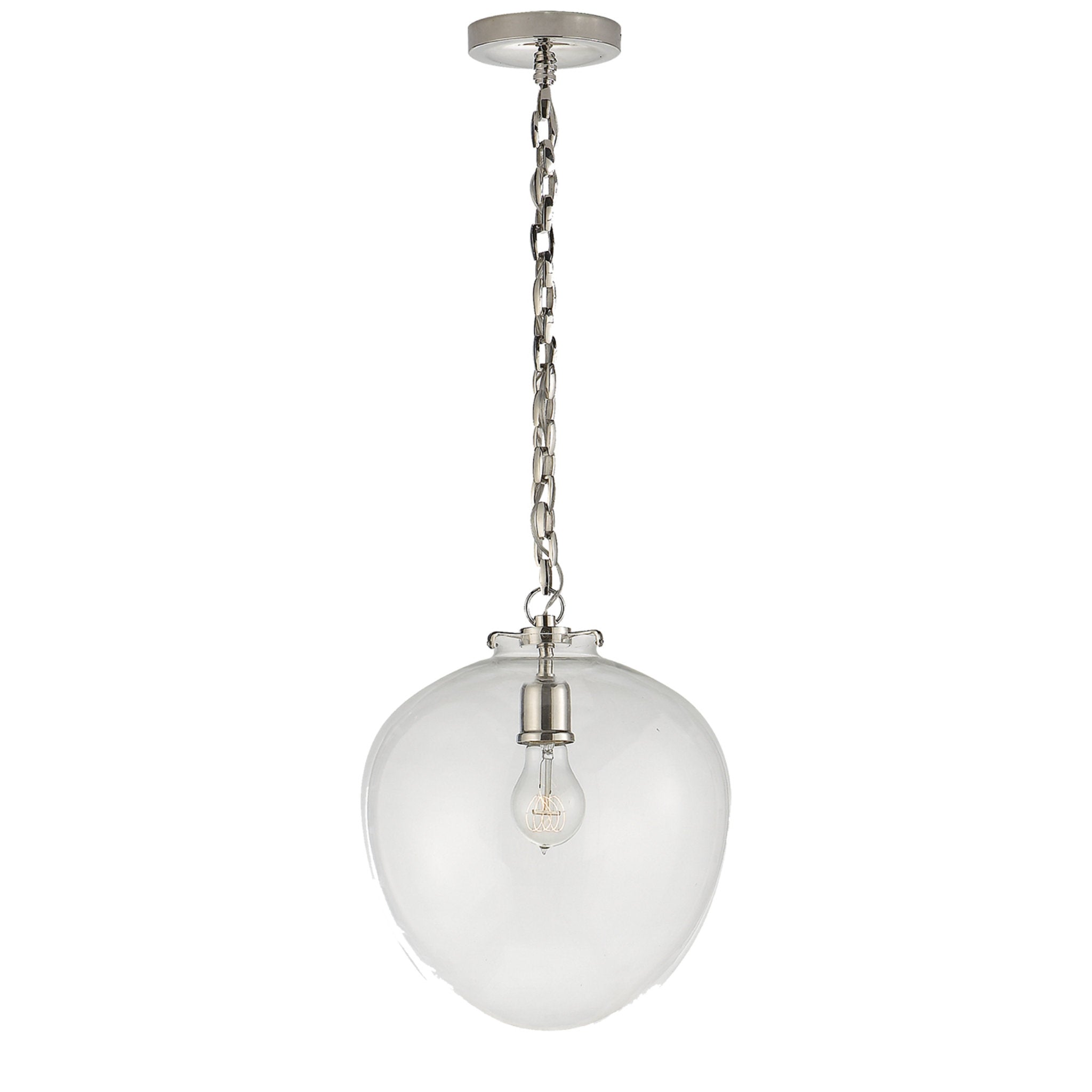 Thomas O'Brien Katie Acorn Pendant in Polished Nickel with Clear Glass