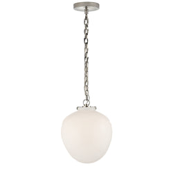 Thomas O'Brien Katie Acorn Pendant in Polished Nickel with White Glass