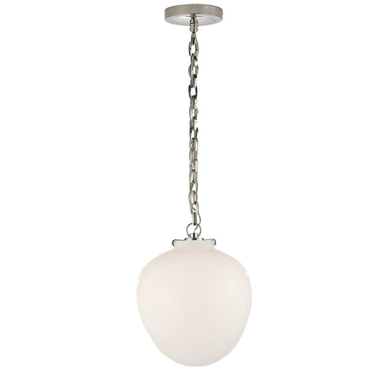 Thomas O'Brien Katie Acorn Pendant in Polished Nickel with White Glass