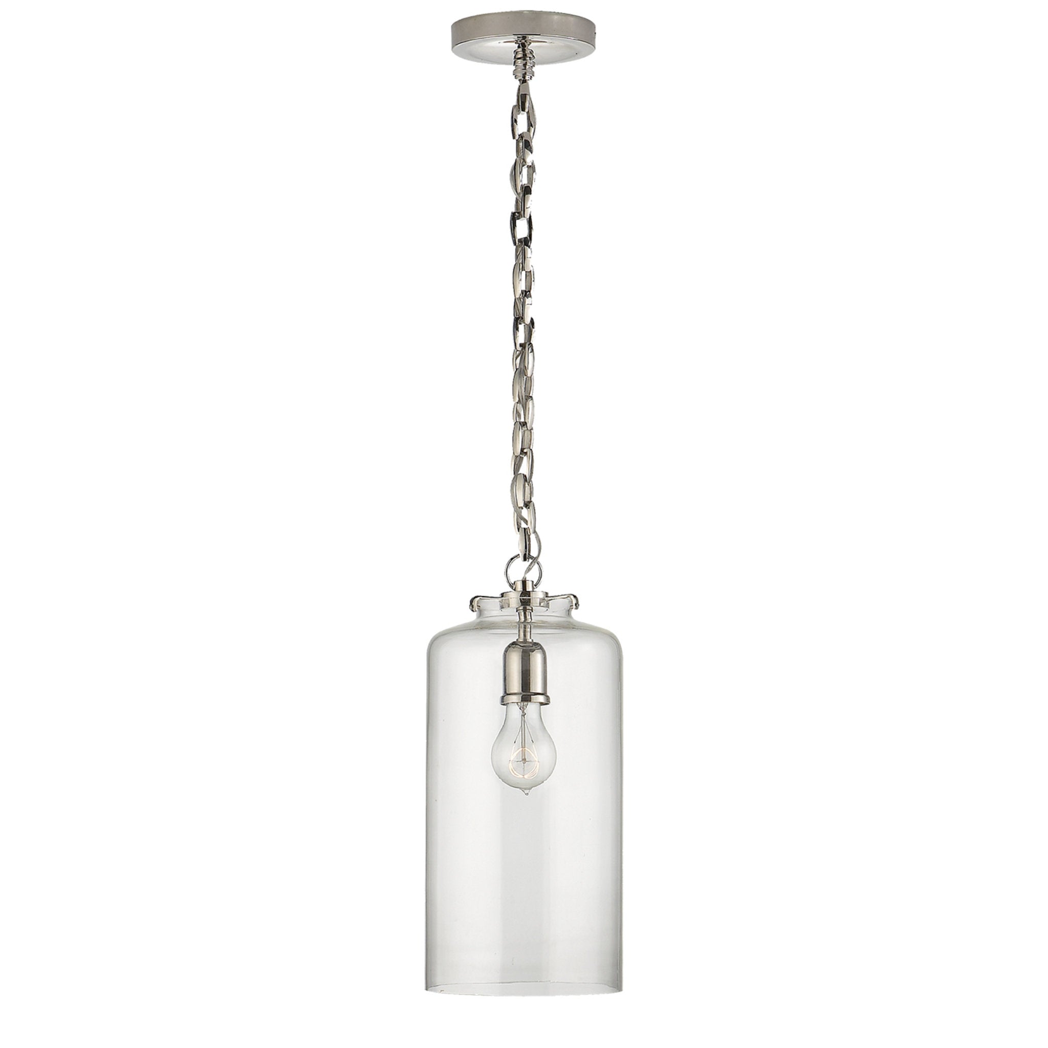 Thomas O'Brien Katie Cylinder Pendant in Polished Nickel with Clear Glass