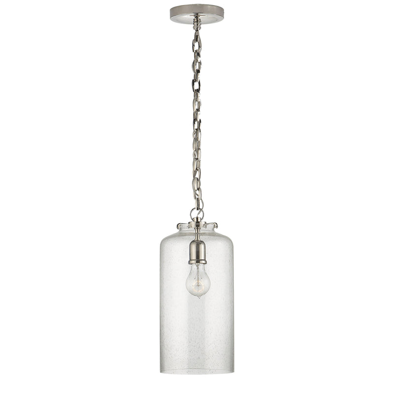 Thomas O'Brien Katie Cylinder Pendant in Polished Nickel with Seeded Glass