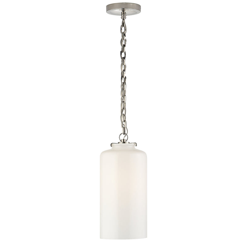 Thomas O'Brien Katie Cylinder Pendant in Polished Nickel with White Glass
